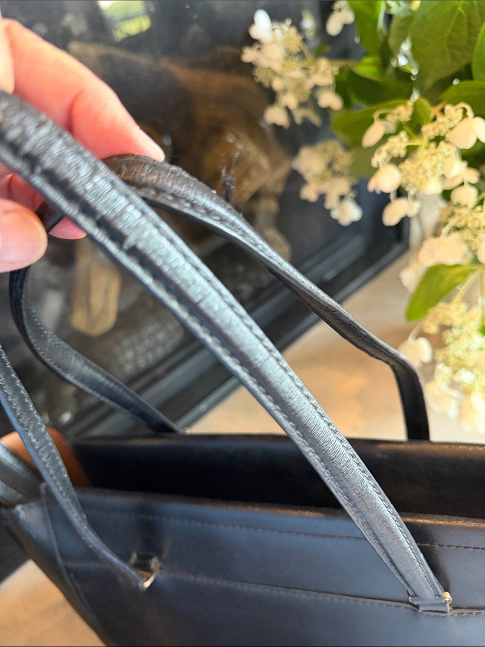 Tory Burch Black Leather Tote with tan Interior Trim - Picture 9 of 12